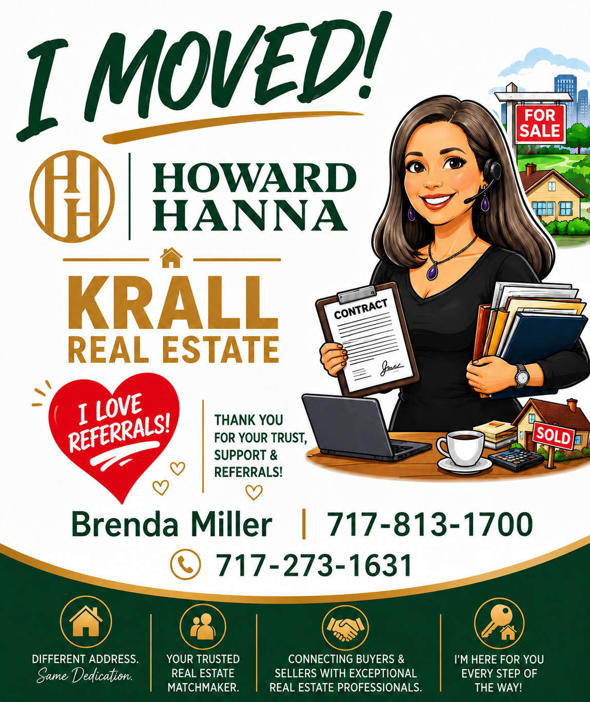 Brenda Miller moved to Howard Hanna Krall Real Estate announcement graphic
